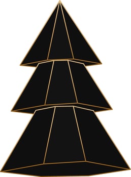 Layered Paper Cone Tree Icon In Black And Golden Color. vector