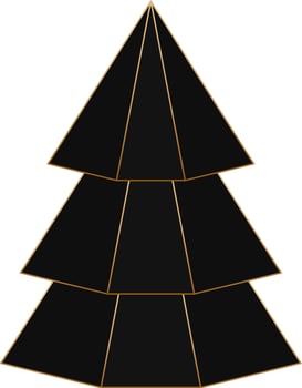 Paper Layer Christmas Tree Icon Black And Golden Color. vector