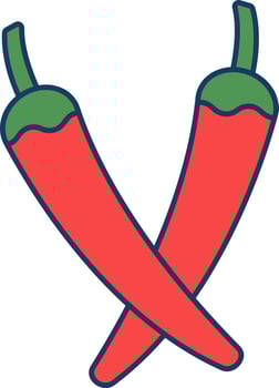 Flat Style Cross Jalapeno Flat Icon In Red Color. vector