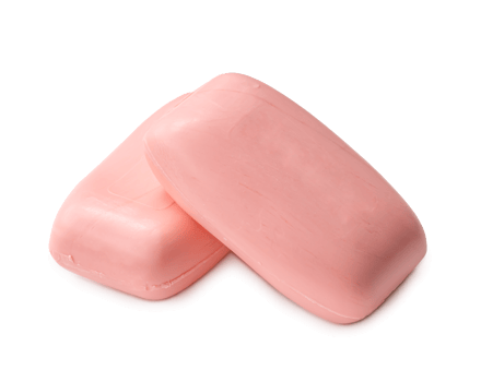 Two dry pink soap bars in stack isolated with clipping path and shadow in png file format