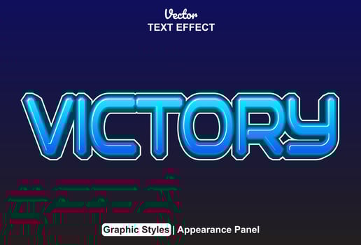 victory text effect with blue color graphic style and editable. vector