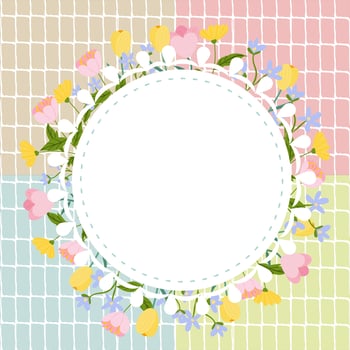 4 colors of Circle Blank placard template with floral seamless pattern background. Copy space for your text. vector