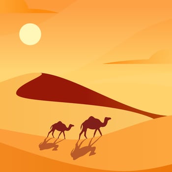 Illustration camel in desert landscape vector