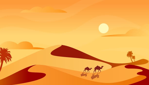 Illustration camel in desert landscape vector
