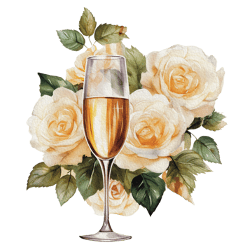 Watercolor wedding set. tiered white cream cake, rustic wood cake stand, champagne glasses, gold wedding, and flower arrangement. Isolated illustration for invitation, save the date. png