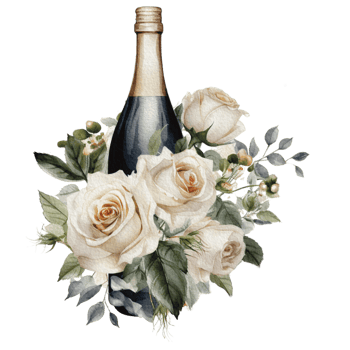Watercolor wedding set. tiered white cream cake, rustic wood cake stand, champagne glasses, gold wedding, and flower arrangement. Isolated illustration for invitation, save the date. png