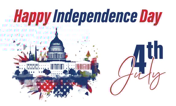Happy 4th of July USA Independence Day greeting card with american national flag washington dc building blue and Red color Vector illustration