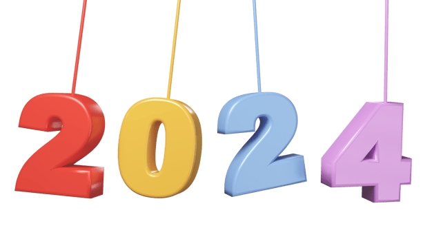 New Year 2024 illustrated in numbers isolated on background. Merry Christmas and Happy New Year Illustration for card copy design Posters and infographics. png