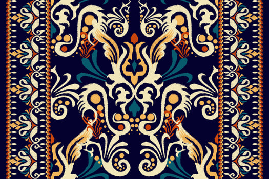 Ikat floral paisley embroidery on dark purple background.Ikat ethnic oriental pattern traditional.Aztec style abstract vector illustration.design for texture,fabric,clothing,wrapping,decoration,carpet