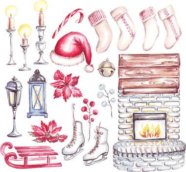 Christmas set. Watercolor clipart png