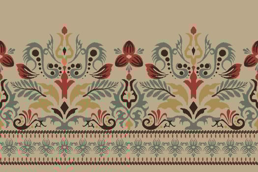 Ikat floral paisley embroidery on brown background.Ikat ethnic oriental pattern traditional.Aztec style abstract vector illustration.design for texture,fabric,clothing,wrapping,decoration,sarong,scarf