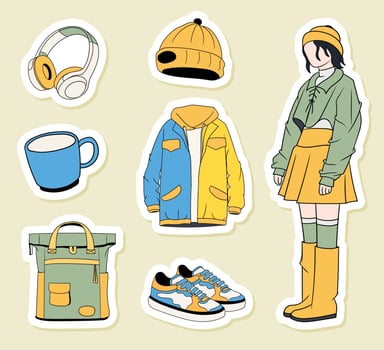 Colorful hand drawn cool trendy stickers collection vector