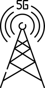 5G Network Signal Or Cell Site Tower Icon In Black Line Art. vector