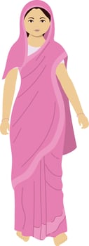 Character Of Indian Woman Wearing Pink Saree In Standing Pose On White Background. vector