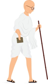 Side View Of Mahatma Gandhi Bapu Standing With Stick On White Background. vector