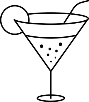 Cocktail Drink Glass Decorate Fruit Slice Icon In Black Line Art. vector