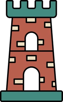Castle Tower Icon In Brown And Teal Green Color. vector