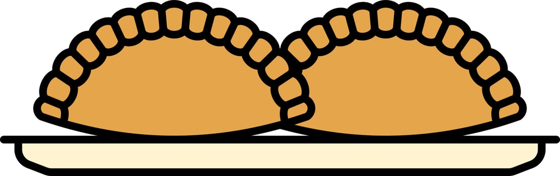 Brown Gujiya Indian Sweets Plate Flat Icon. vector
