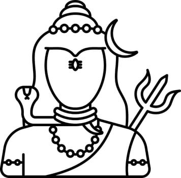 Lord Shiva Cartoon Character Black Stroke Icon. vector