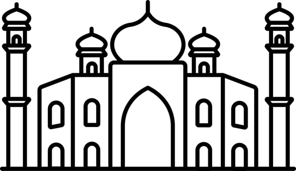 Black Thin Line art Of Taj Mahal Icon. vector