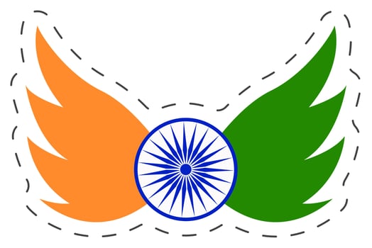 Sticker Of Indian Flag Color On Wings Style. vector