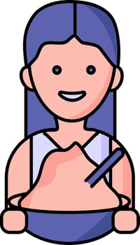 Happy Girl Holding Food Bowl Icon In Pink And Blue Color. vector