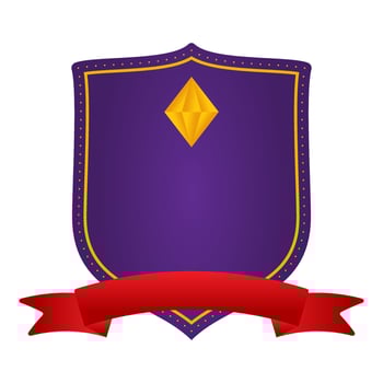 Purple Blank Rhombus Shield Frame With Red Ribbon On White Background. vector