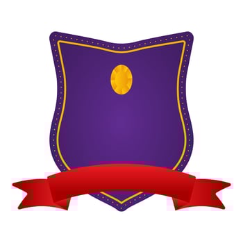 Purple Blank Diamond Shield Badge With Red Ribbon On White Background. vector