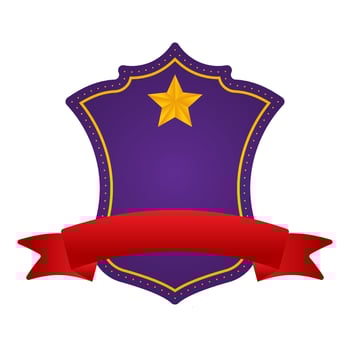 Purple Blank Star Shield Frame With Red Ribbon On White Background. vector