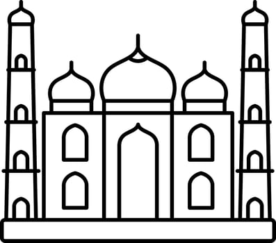 Illustration Of Taj Mahal Icon In Black Line Art. vector