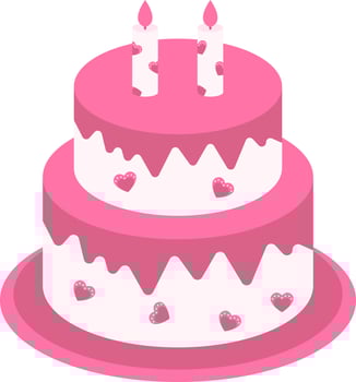 Pink Color Two Layer Cake With Candle Icon In Flat Style. vector
