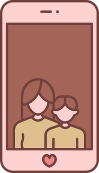 Faceless Young Lady With Lad In Smartphone Screen Brown And Pink Icon. vector
