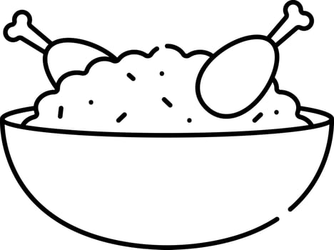 Black Line Art Illustration Biryani Dish Bowl Icon. vector