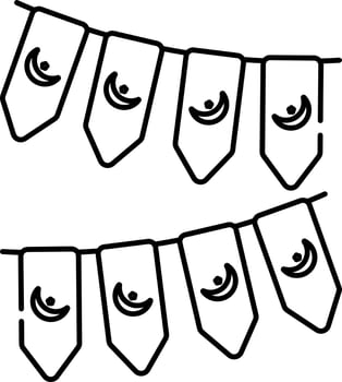 Muslim Bunting Flags Hanging Black Stroke Icon. vector