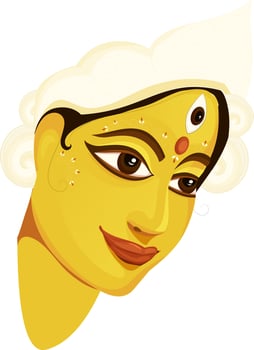 Yellow tryambake Goddess Durga Face Over White Background. vector