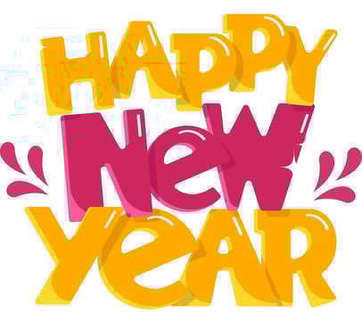 Splashing Pink And Yellow Happy New Year Text On White Background. vector