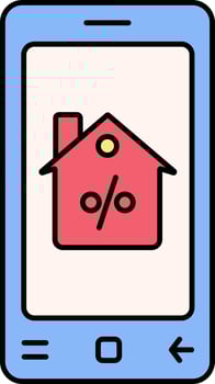 Real Estate Discount Offer In Desktop Screen Red And Blue Icon. vector
