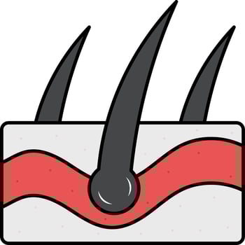 Hair Follicle Internal Structure Icon In Red And Grey Color. vector