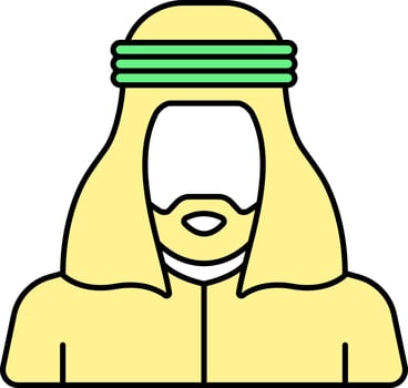 Cartoon Saudi Man Chracter Icon In Yellow And Green Color. vector