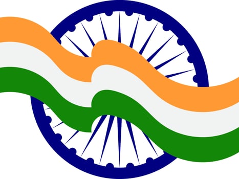 Tricolor Waving Ribbon With Ashoka Wheel Icon In Flat Style. vector