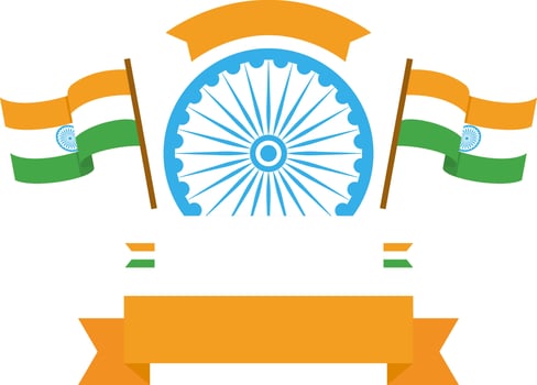 Blank Ribbon With Indian Wavy Flag With Ashoka Wheel Background. vector