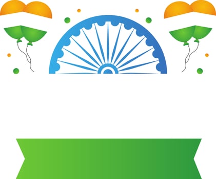 Isolated Green Blank Ribbon With Ashoka Wheels And Balloons Background. vector
