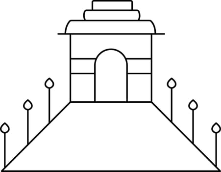 Rajpath India Gate Icon In Black Line Art. vector