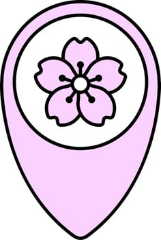 Sakura Flower Map Pin Flat Icon In Pink Color. vector