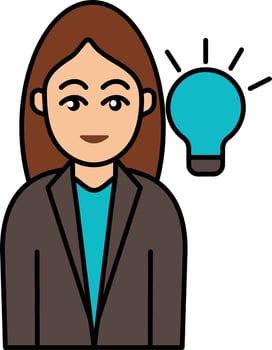 Beautiful Business Woman Illuminated Bulb Colorful Icon. vector