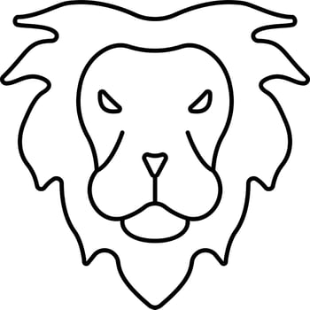 Black Linear Style Cartoon Lion Face Icon. vector