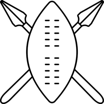Cross Lance With Shield Black Outline Icon. vector