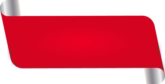 Empty Curl Paper Tag Or Banner In Red And Silver Color. vector