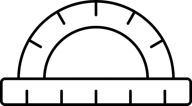 Black Linear Style Half Round Protractor Flat Icon. vector