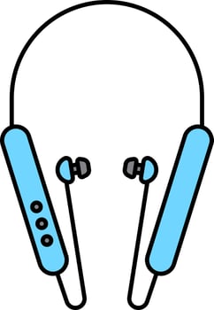 Bluetooth Earphone Flat Icon In Blue Color. vector